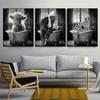 Funny Animal In Bathroom Poster Giraffe Elephant Orangutan Zebra Sitting In Bathtub Canvas Painting Toilet Wall Art Pictures No Frame