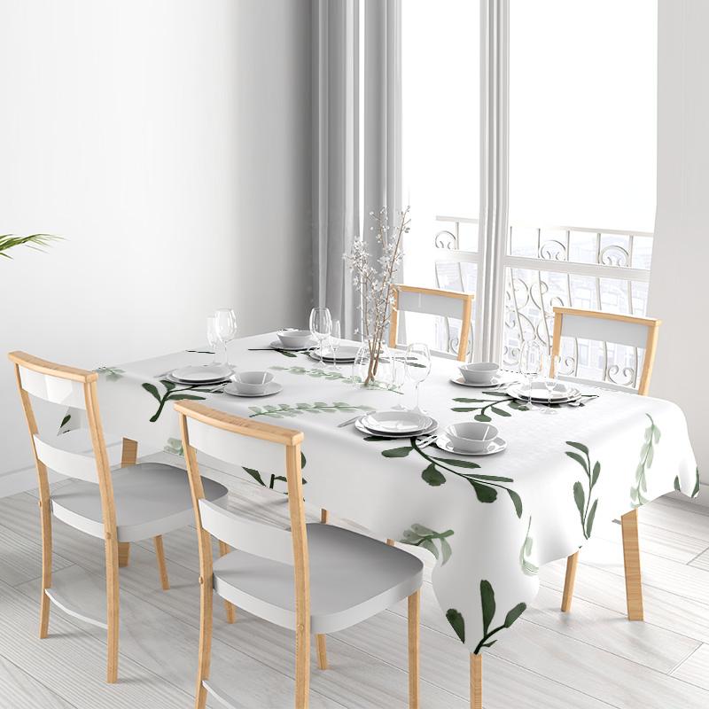 Modern Dining Tablecloth: Floral Print Polyester Table Linen Decor for Home Kitchen Table White Green Leaves Pattern (56 X 104 I