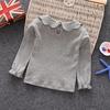 Baby Girl Kids Cotton Peter Pan Collar Long Sleeve Solid Color Top Cute T-shirt for Babys