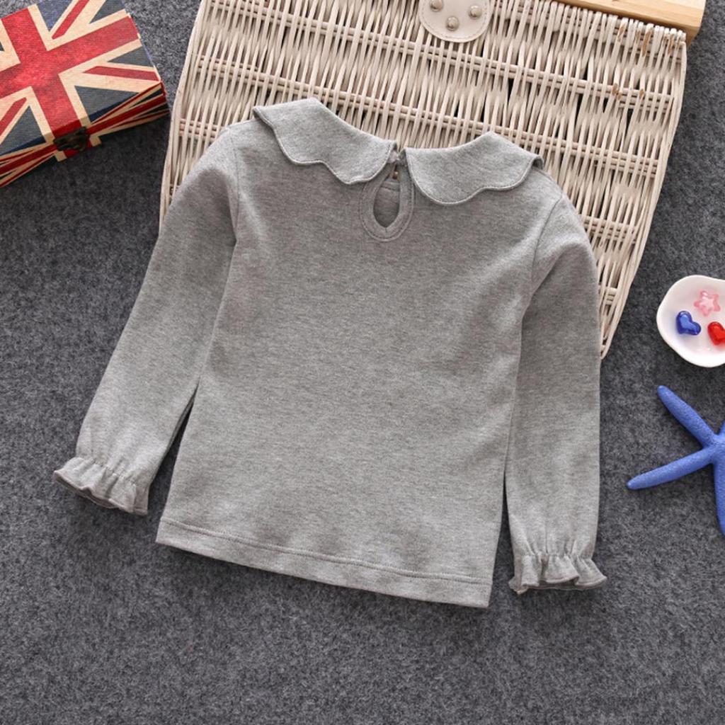 Baby Girl Kids Cotton Peter Pan Collar Long Sleeve Solid Color Top Cute T-shirt for Babys