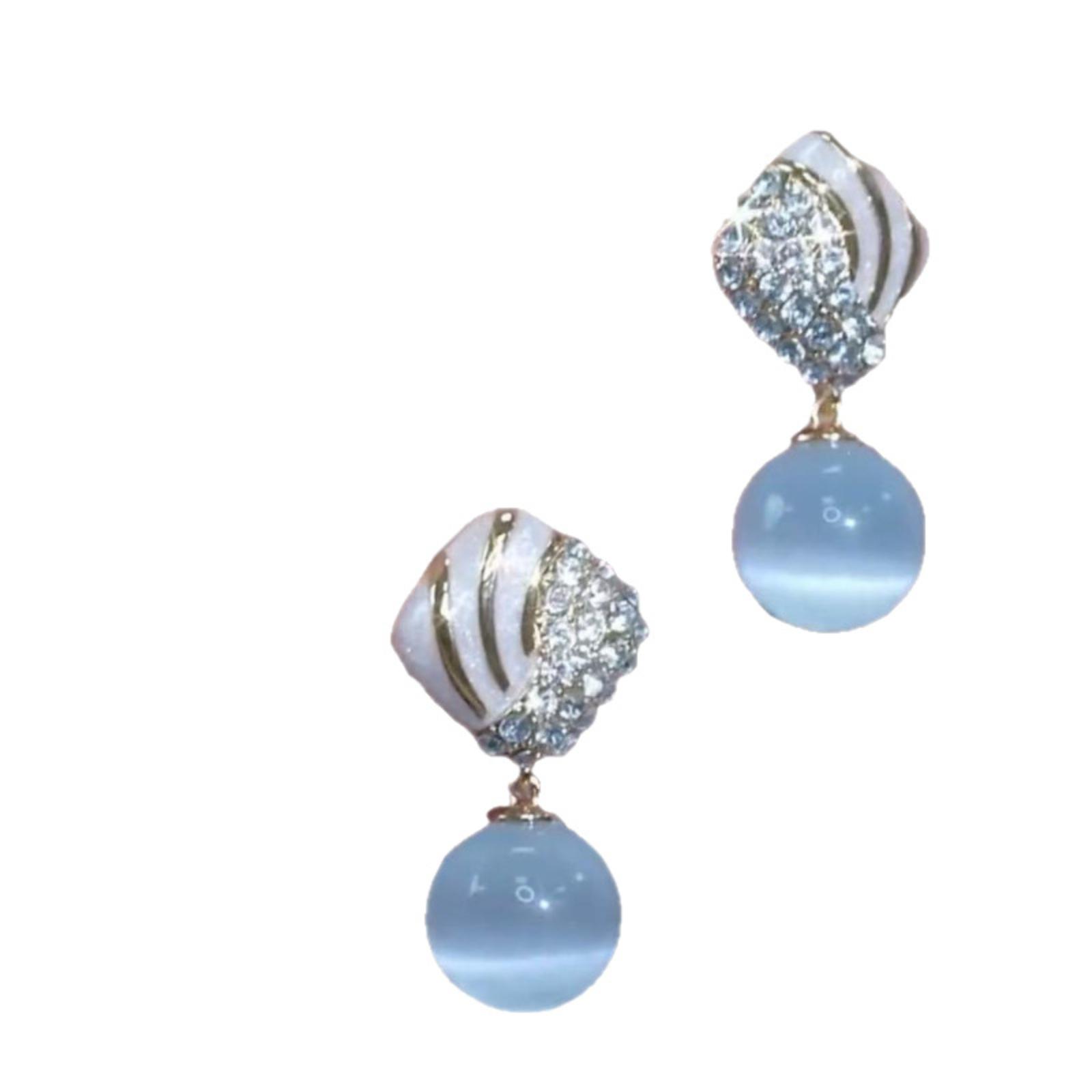 Асимметричные серьги-пусеты с камнем «кошачий глаз», женские минималистичные пусеты с бриллиантами, модная элегантность, серьги в стиле люкс