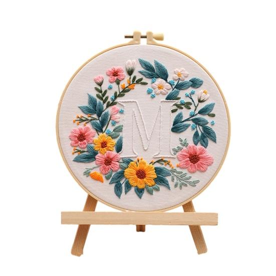 Floral Letter Embroidery Kit A To Z Embroidery Starter Kit with Hoop Fabric