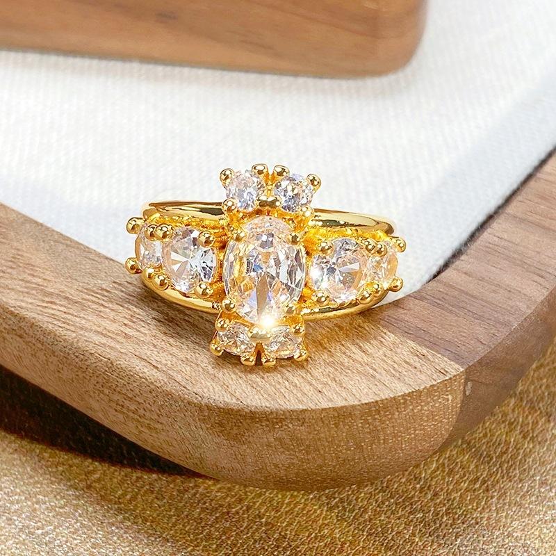Court Style Two-Color Imitation Turquoise Daisy Open Ring Light Luxury Niche Retro Design High-End Sense Stacked Ring