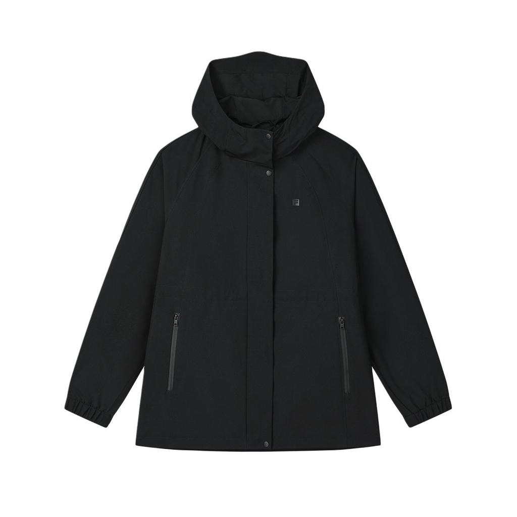 FILA White Series Fashion Casual Water-Resistant Hooded Long Sleeve Jacket Women jackets Black F11W513705F-BK