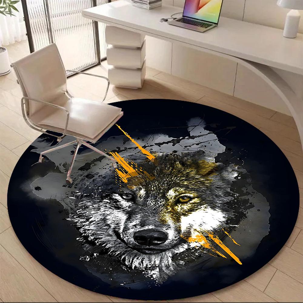 1pc Wolf Spirit Office Round Area Rug, Under Office Chairs Bedroom Living Room Home Decor, Room Deco