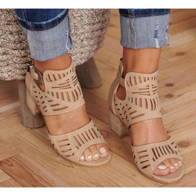 Large Size Sandals Women's Rhinestone Block Heel High Heel Buckle Fish Mouth Wholesale Fish Mouth Design