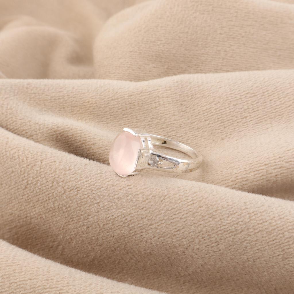 Rose Quartz Gemstone 925 Sterling Silver Ring, Minimalist Promise Ring For Her CZR-18-25
