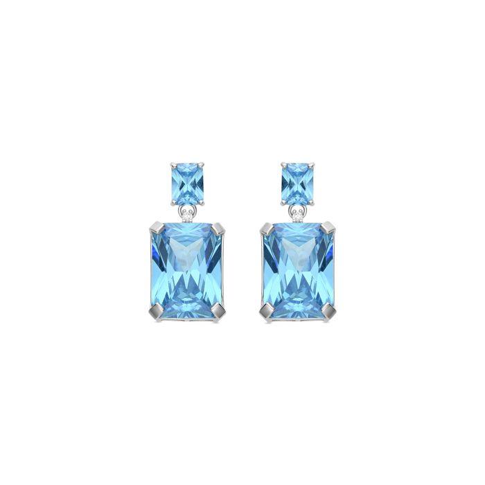 Boucles D'oreilles - LUXENTER - Vallek - Argent 925 - Zircon Aigue-marine - Plaqué Rhodium