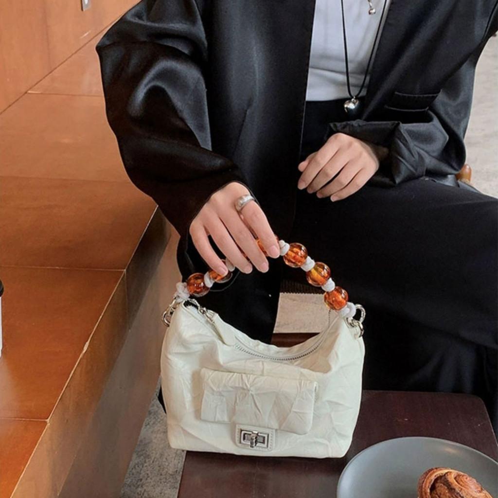 

IELGY Универсальная сумка-мессенджер с отделкой бисером, сумка-мессенджер через плечо с плиссировкой и уникальным дизайном белый