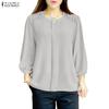 ZANZEA Women Casual Round Neck Solid Color Long Sleeve Blouse
