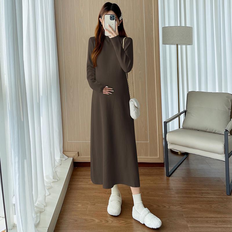

Autumn/Winter Half-High Neck Maternity Knit Dress for Nursing L