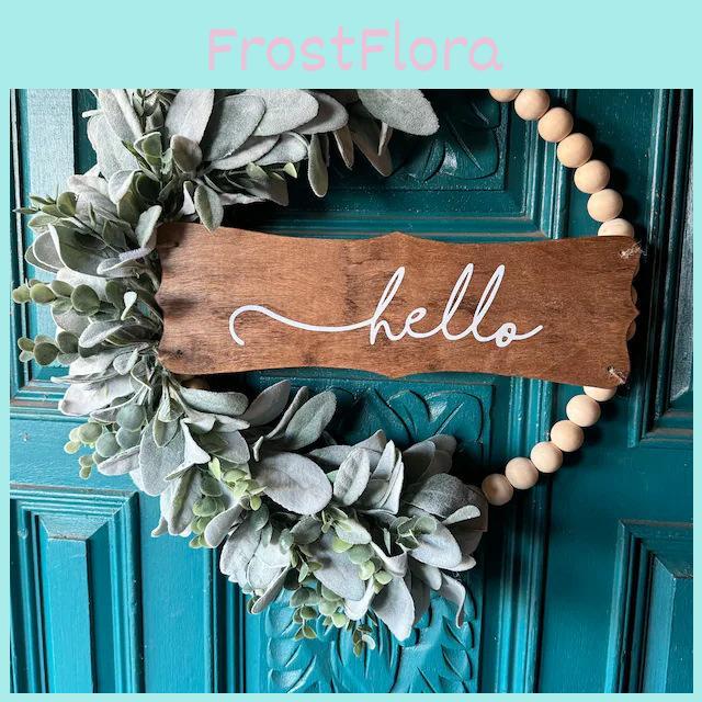 Door Welcome Wreath With Flower And Wooden Beads For Garden Wall Art Decor