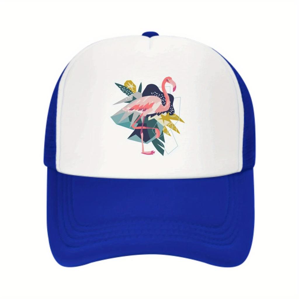 Flamingo Abstract Geometric Print Trucker Hat Unisex Polyester Adjustable Sun Cap for Casual Outdoor Wear