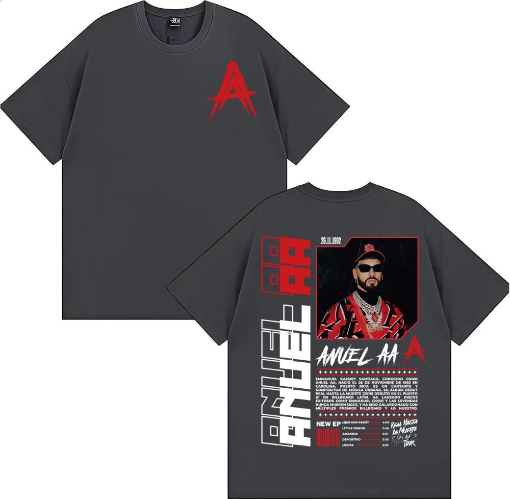 Summer 2025 Anuel AA Rhlm 2 Real Hasta La Muerte Photo Album Tshirt Women Mens Hiphop Retro Tshirt Cotton Oversized Tshirt