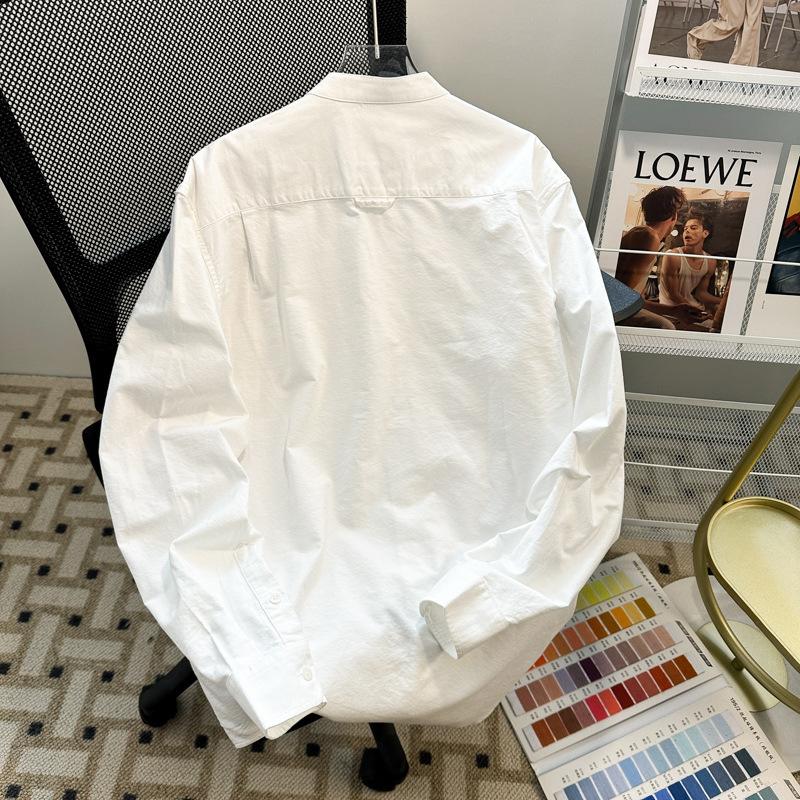 

Мужская однотонная белая рубашка с воротником-стойкой, на пуговицах, повседневная, свободная, уличный стиль, топ M белый