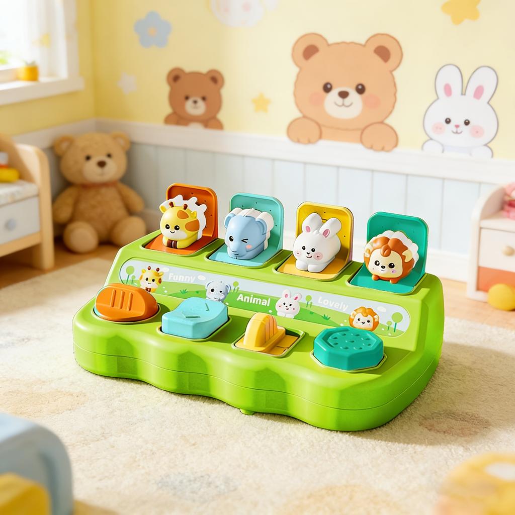 Baby toy interactive pop-up switch box in white and green, hide-and-seek mechanism box for developing baby's memory and logical thinking skills,