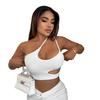 Spring and summer new women's clothing European and American sexy T-shirt diagonal collar unilateral suspender super short top