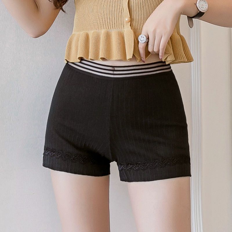 

Mid Waist Cotton Safety Pants for Women Thin Design Anti Glare Oversized Leggings Lace Edge Safety Pants Can Be Worn As Shorts L чёрный