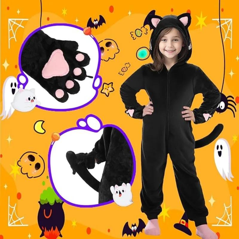 Carnival Christmas Enfant Black Cat Leopard Cosplay Costume Enfants Anime Pajamas Animal Onesies Kigurumi Halloween Jumpsuit