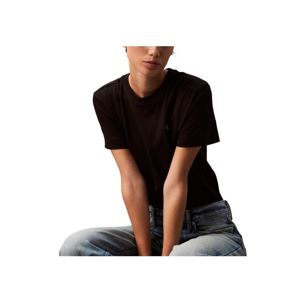 Calvin Klein Jeans Autumn Winter Solid Color Simple Embroidered Letter Round Neck Short Sleeve Regular T-Shirt Women Tops Space-Black 40WH105-UB1