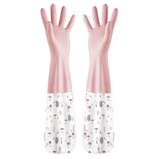 1 Pair Dishwashing Gloves Waterproof Reusable Gloves Patchwork Color Elastic Long