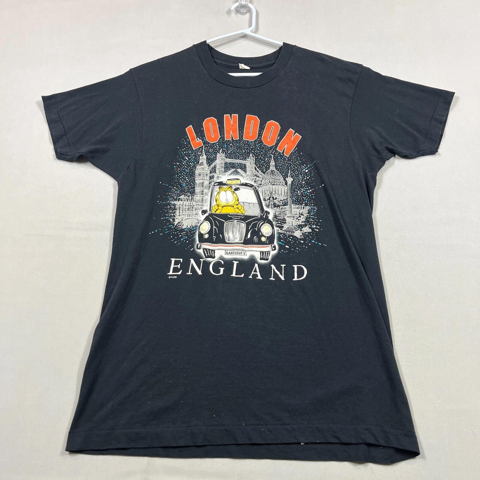 Vintage London England Black Single-Stitch 90s T Shirt Mens Medium M 4XL
