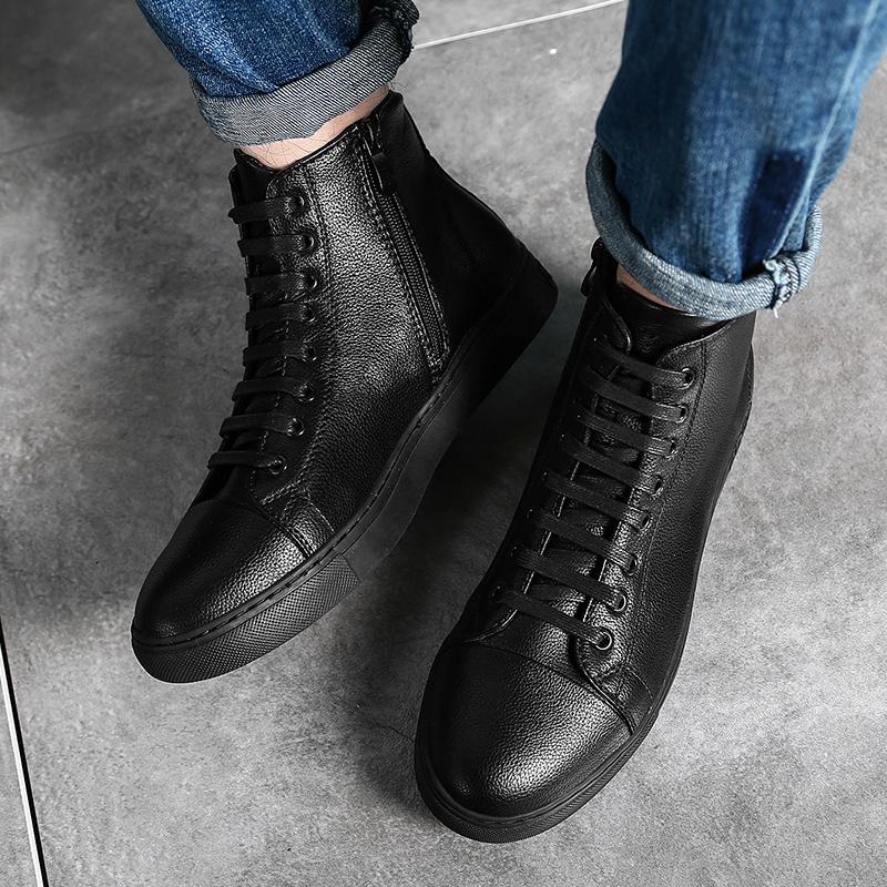 Fashion New Autumn Winter Men's Shoes Genuine Leather High-top Male Sneakers New Design Casual Leather Boots Classic All-match Man Flats