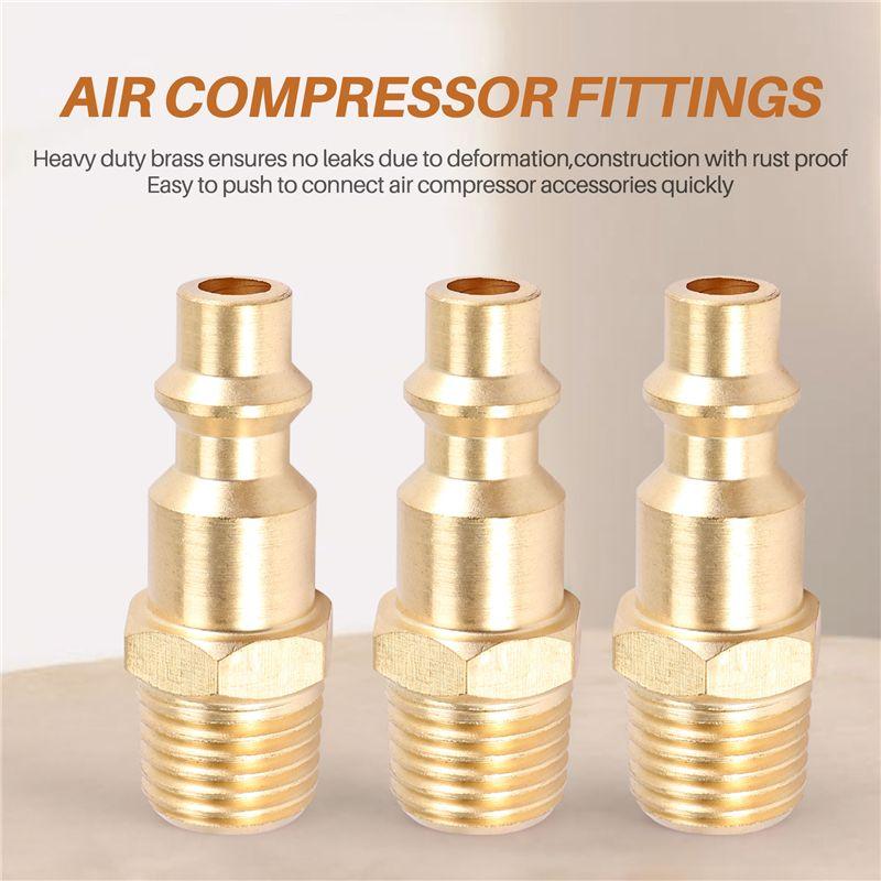 Feb.Brass 1/4 Inch NPT Male Air Hose Quick Connect Adapter,Air Coupler Plug Kit,Air Compressor Fittings 10Pcs (Male NPT)