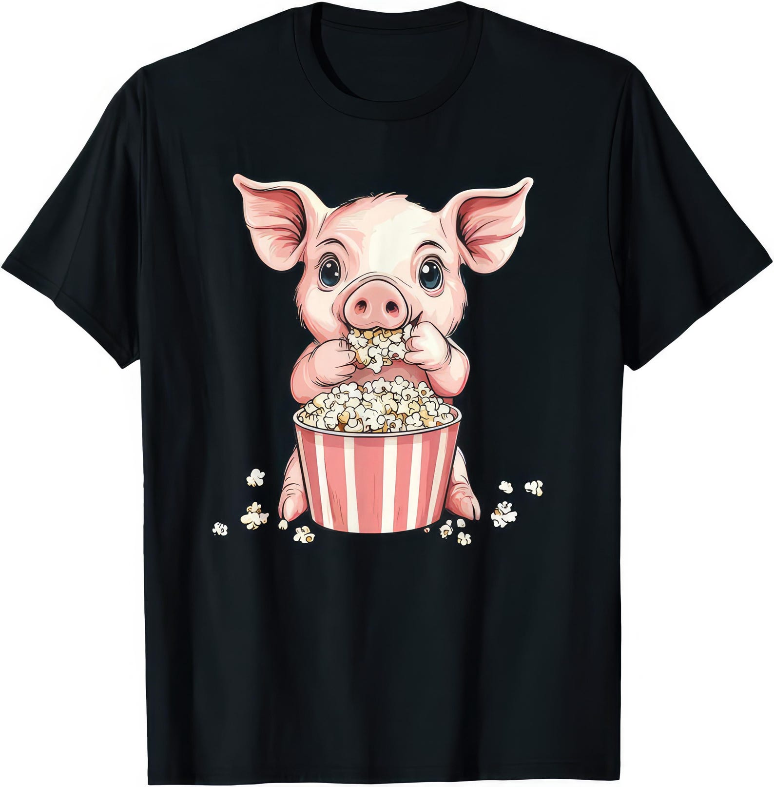 Cute Pig Eating Popcorn T shirt 2XL