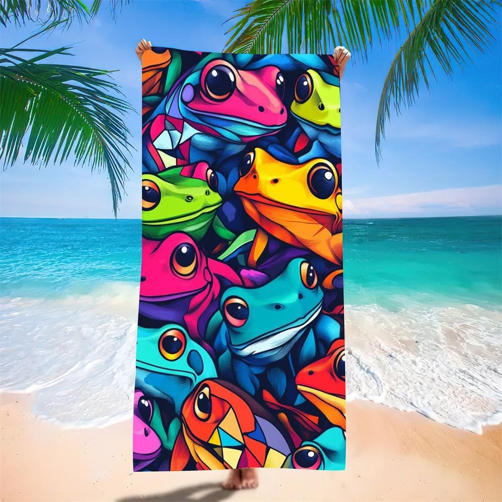 Colorful Abstract Frog Beach Towel Pop Art Print Quick Dry Absorbent Towel for Kids Boys