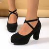 Fashion Comemore 2025 New Chunky High Heels Women's Shoes Fashion Suede Cross Strap Elegant Woman Heels Platform Solid Party Dress Pumps