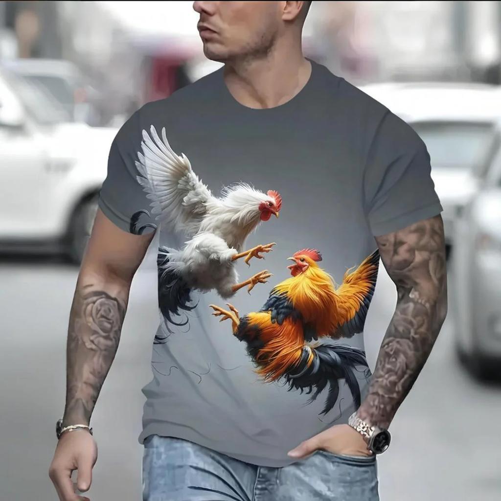 Einzigartiges 3D-Tier-Cartoon-T-Shirt für Herren Interessantes Muster Rundhalsausschnitt Kurzarm Atmungsaktiv Streetstyle Lässiges Oberteil