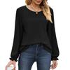 Women Tops Long Sleeve Round Neck Mesh Tops Solid Color Breathable Puff Sleeve Casual T-Shirt Daily Wear