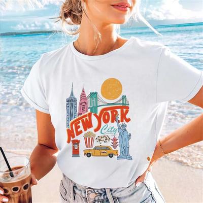 New Women's Basic Regular T-Shirt Clothing Top Casual Style Women's Round Neck Fashionable Short Sleeved Cartoon Pattern T-Shirt