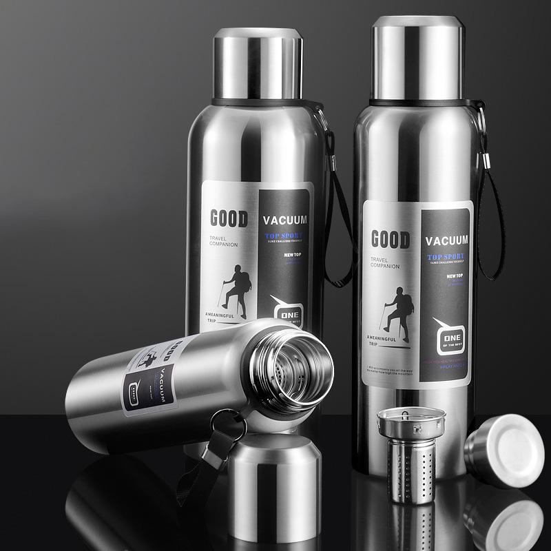 Large Capacity Stainless Steel Vacuum Insulated Water Bottle 316 Thermal Flask with Tea Infuser Leak Proof Portable Sports Bottle for Outdoor Travel