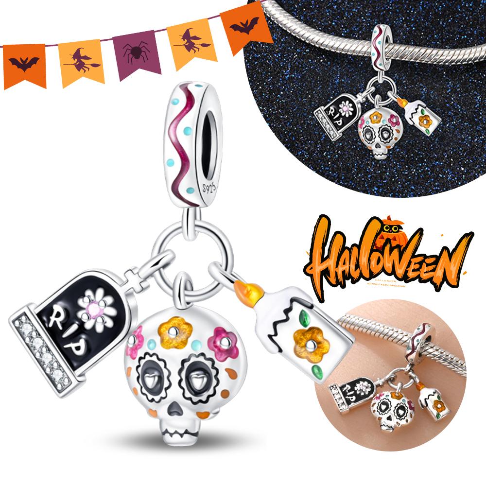 

Halloween Party Copper Tombstone&Skull&Candle Pendant Beads Fit Charms Diy Bracelet For Jewelry Making Women Gift