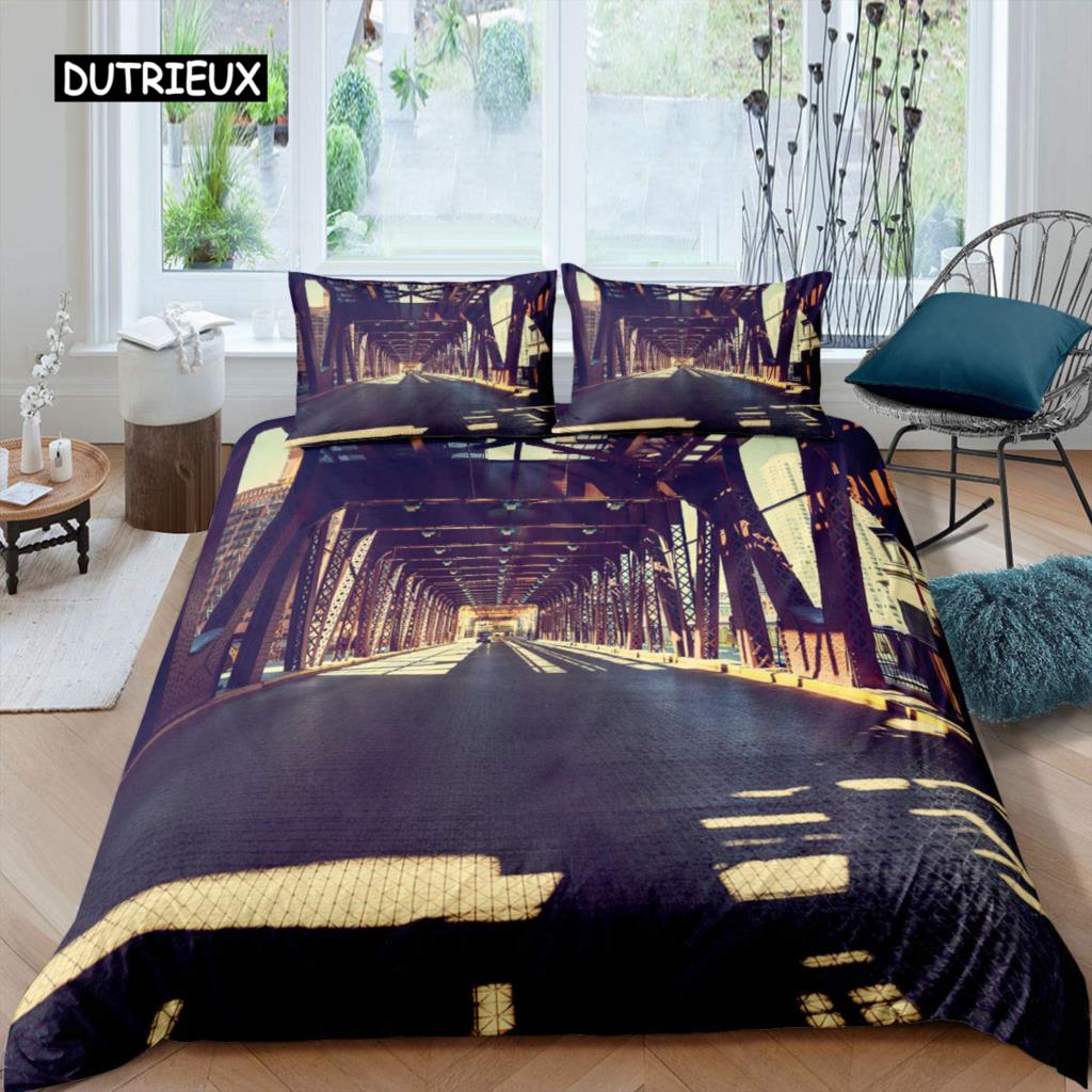 Cityscape Duvet Cover Set New York City Night View Quilt Cover for Boys Adults Microfiber Building Bedding Set 2/3Pcs King Size