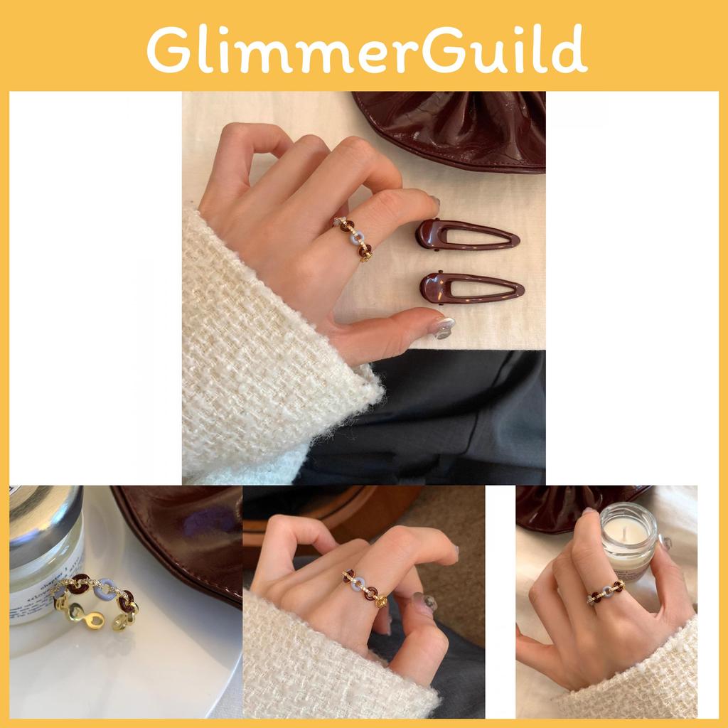 Elegant Adjustable Geometric Ring With Unique Glazed Finish For Women Stylish Copper Accessory