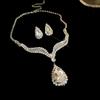 Diamond-encrusted water drop geometric necklace earrings set light luxury high-end collarbone chain fashionable versatile temperament jewelry
