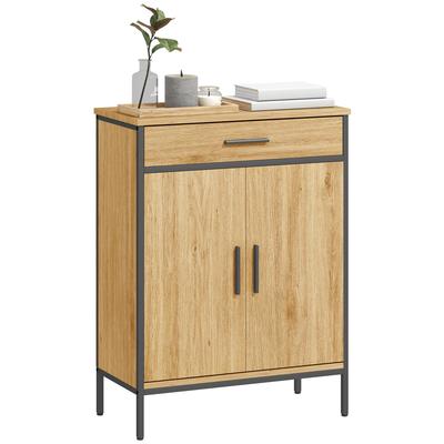 Bathroom Cabinet, Two-tier Shelves, Large Drawer, Industrial Style, Oak Look