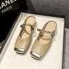Fashion Hot Selling Women's Slippers Mule Summer 2025 New Square Toe Chunky Heels Silver Women Shoes Outdoor Ladies Slippers Women Shoes