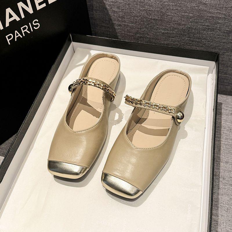 Fashion Hot Selling Women's Slippers Mule Summer 2025 New Square Toe Chunky Heels Silver Women Shoes Outdoor Ladies Slippers Women Shoes