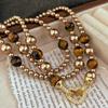 Maillard High Gloss Perfect Round Artificial Crystal Pearl Natural Tiger'S Eye Necklace Clavicle Chain Sweater Chain