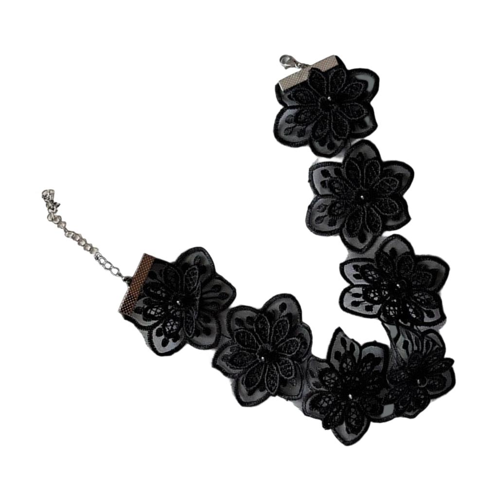 Delicate Lace Flower Necklace with Imitation Pearls Adjustable Length Neck Strap Accessory for Weddings and Parties