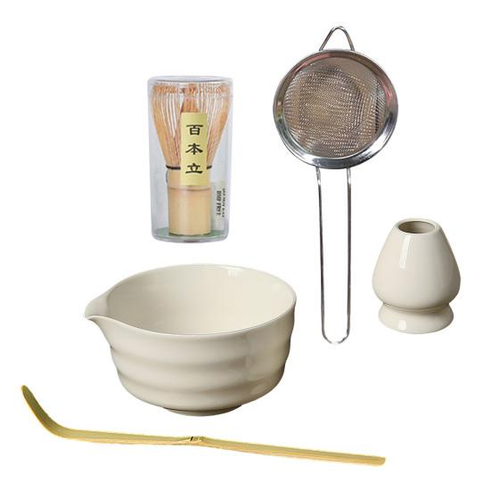 5Pcs Japanese Matcha Tea Set Spout Matcha Bowl Bamboo Whisk And Holder Strainer Scoop Artisanal Matcha Brewing Kit