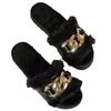 Large size new flat bottom one-word metal chain Mao Mao drag comfortable casual one-word slippers women
