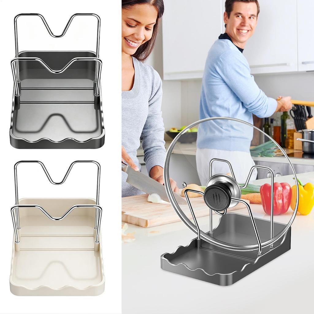 Pan Lid & Spoon Organizer Rack PP/Stainless Steel Vertical Drying Stand With Drip Tray Space Saving For Counter Dishwasher Safe