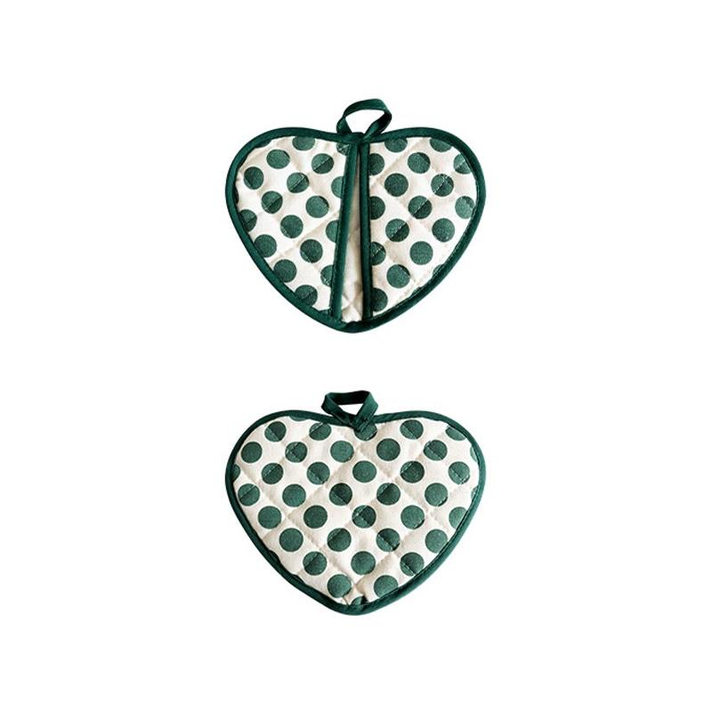 

1Pc Heat Insulation Pad Thermal Insulation Heart Shaped Oven Mitt Hand Clip Anti-scald Cotton Polka Dot Print Heat-proof зелёный