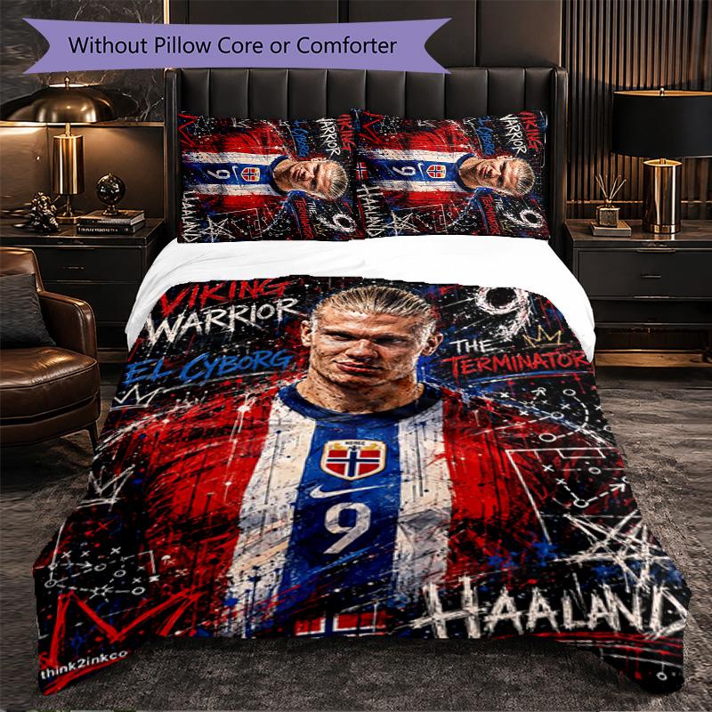 Biancheria da Letto a Tema Erling Haaland Set 3 Pezzi Copripiumino Biancheria da Letto Decorativa Per Stanza Adolescenti Decorazione Casa