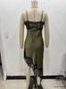Asymmetrical Lace Dress with Silk Satin Texture: European & American Women's Fashion